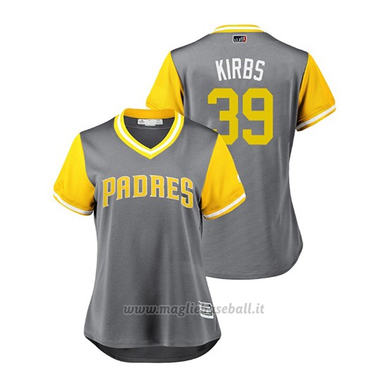 Maglia Baseball Donna San Diego Padres Kirby Yates 2018 Llws Players Weekend Kirbs Grigio